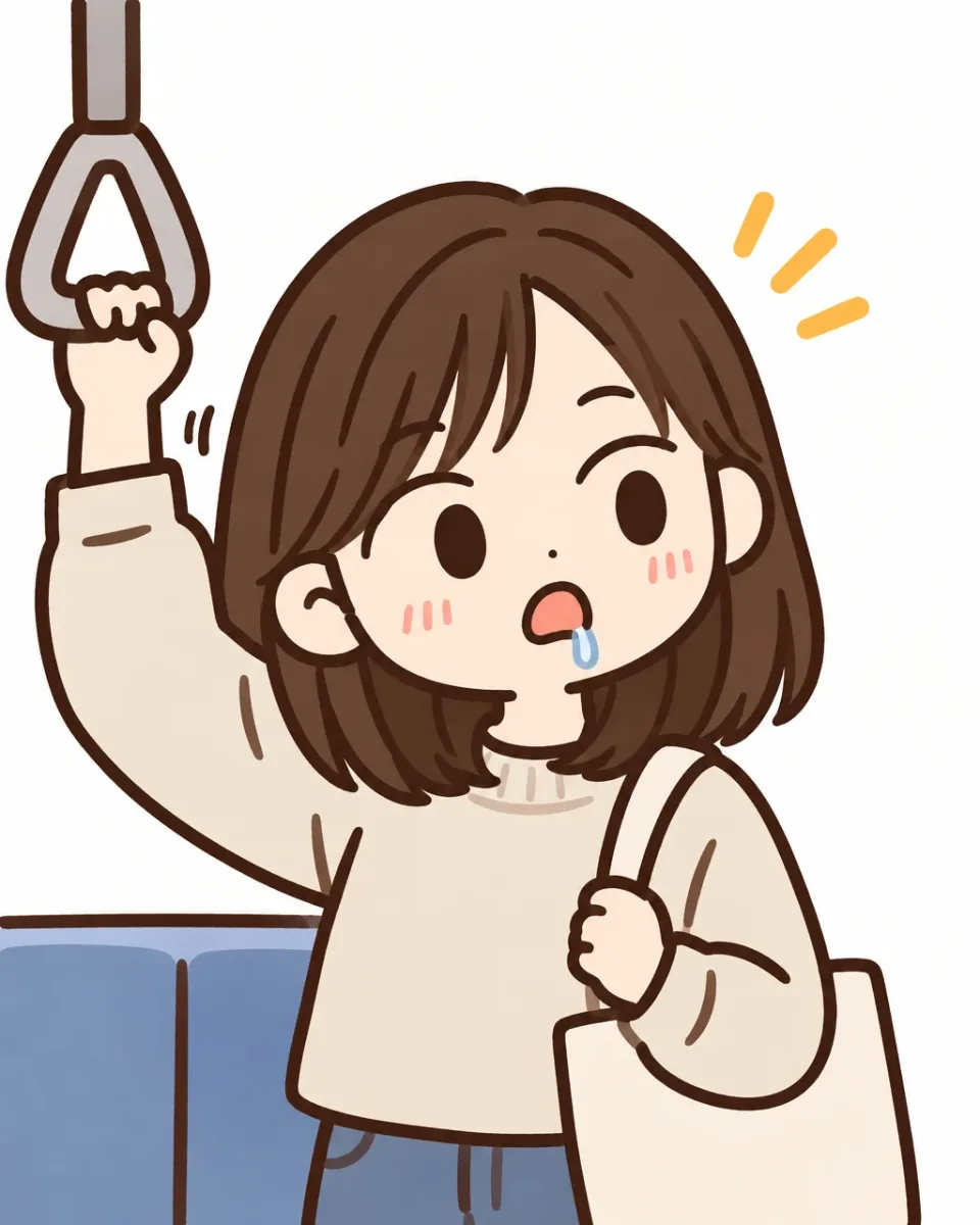 일상툰 그림체 예시: 퇴근길 지하철에서 졸다가 깜짝 놀란 주인공